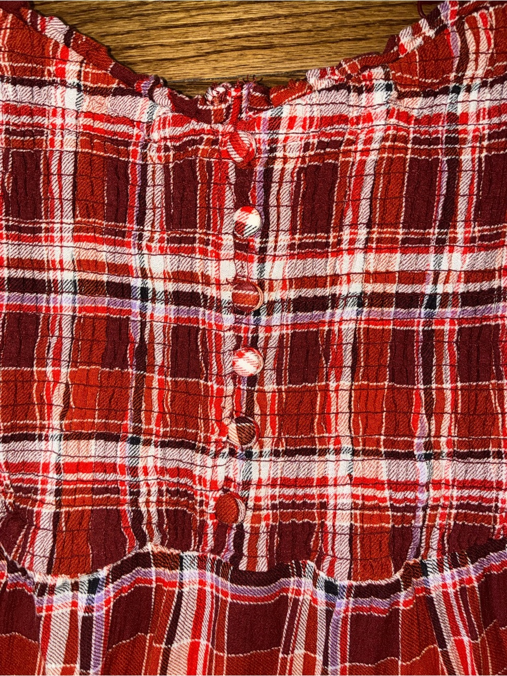 Torrid Babydoll Crinkle Gauze Plaid Smocked Cold Shoulder Top Lumberjack Vibes - Picture 5 of 8